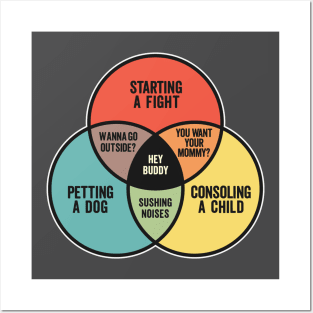 Funny Venn Diagram - Starting A Fight, Petting A Dog, and Consoling a Child Posters and Art